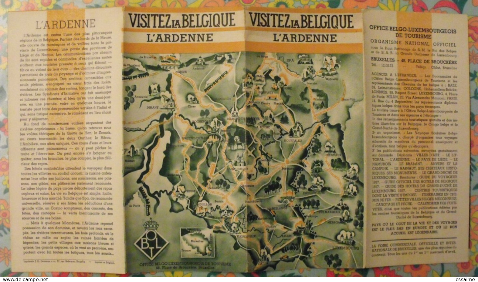 Visitez La Belgique. L'Ardenne. Plan Touristique. Carte Dépliant Tourisme Vers 1950 - Non Classificati