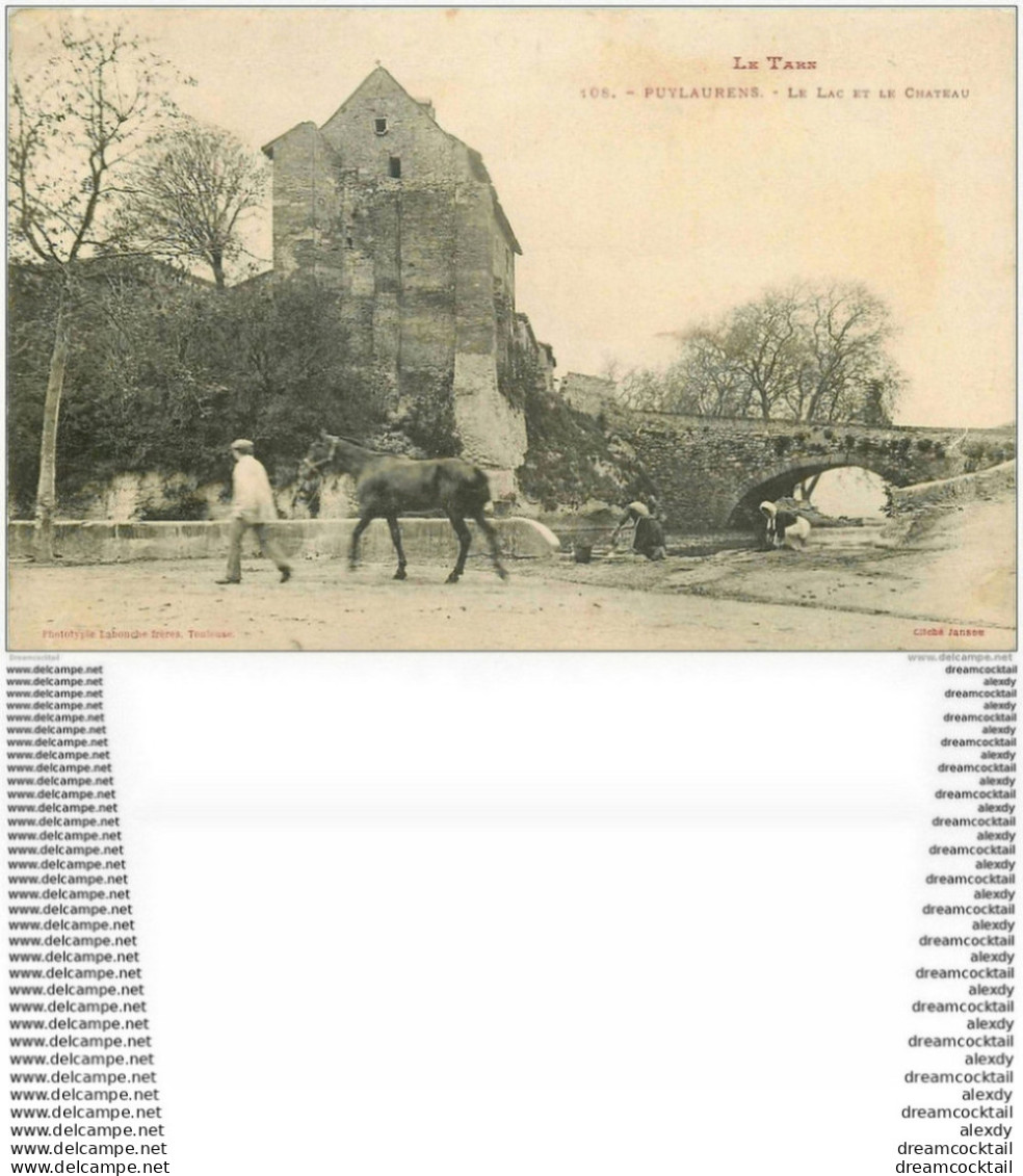 81 PUYLAURENS. Lavandières Sur Le Lac Et Cheval Vers Le Château 1905 - Puylaurens