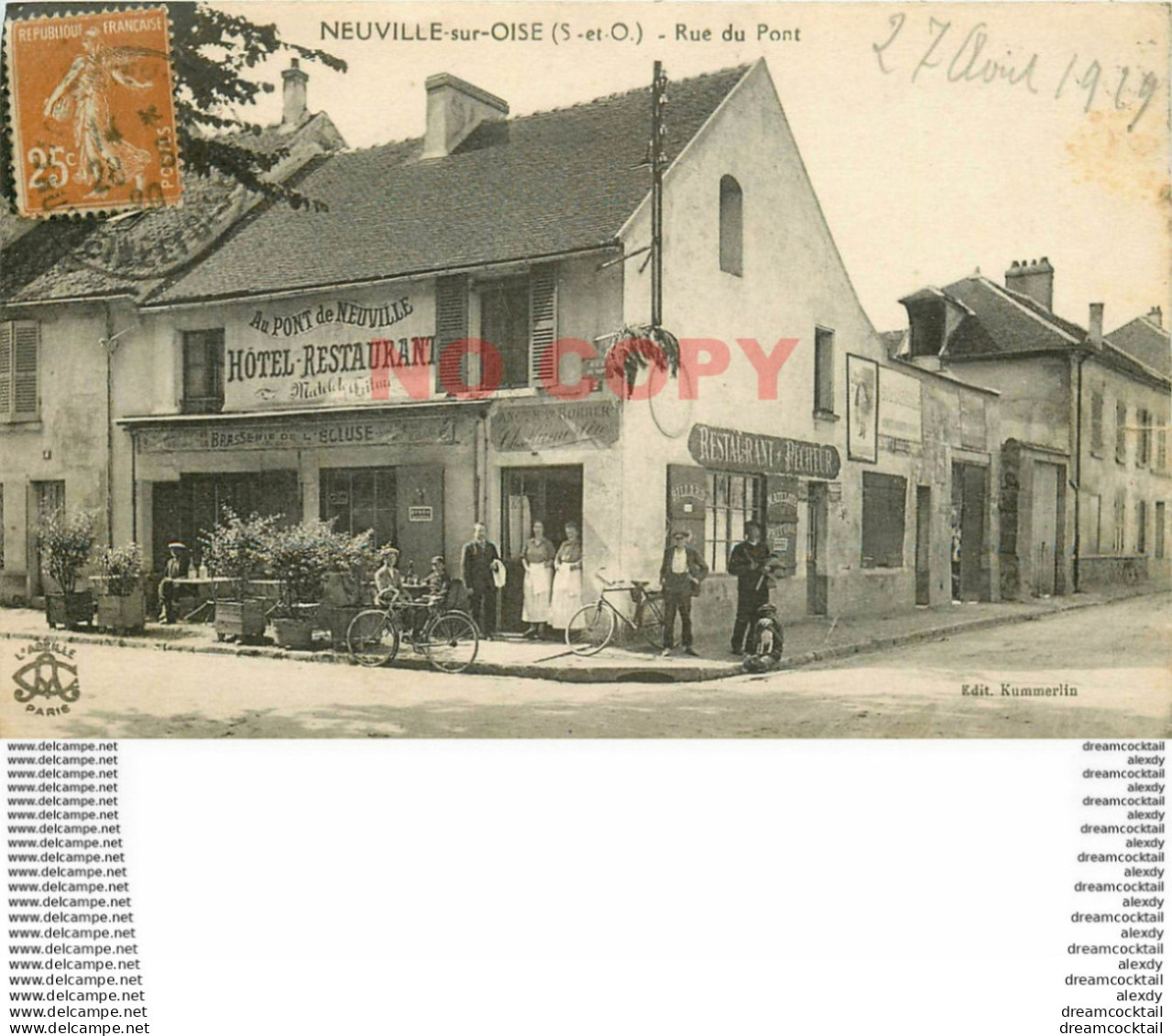 Rare 95 NEUVILLE-SUR-OISE. Hôtel Restaurant Brasserie De L'Ecluse Rue Du Pont 1929 - Neuville-sur-Oise