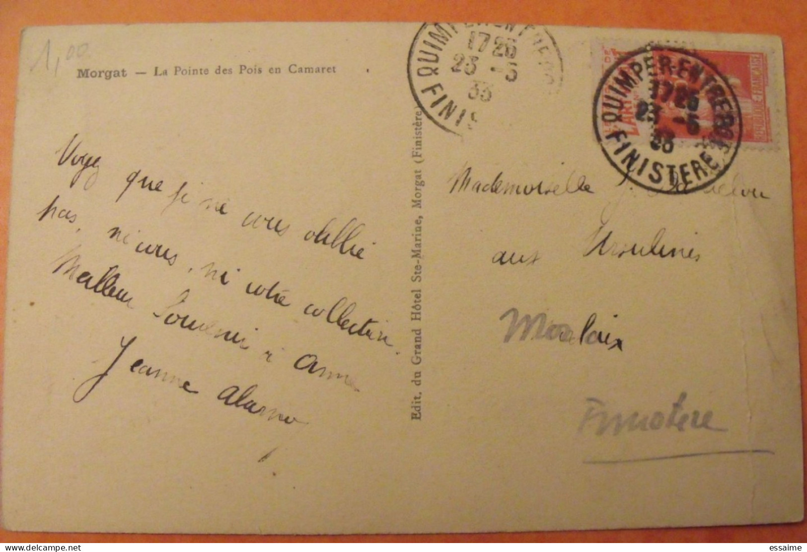 Carte Postale Morgat + Timbre Pub Publicitaire Paix N° 283 . L'art Vivant. Publicité Carnet Réclame - Cartas & Documentos