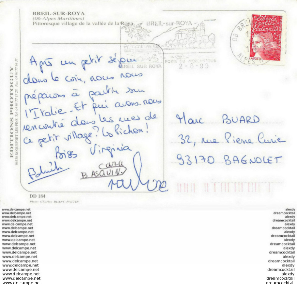 Photo Cpsm Cpm Destinataire à Bagnolet : 06 BREIL-SUR-ROYA 1999 - Breil-sur-Roya