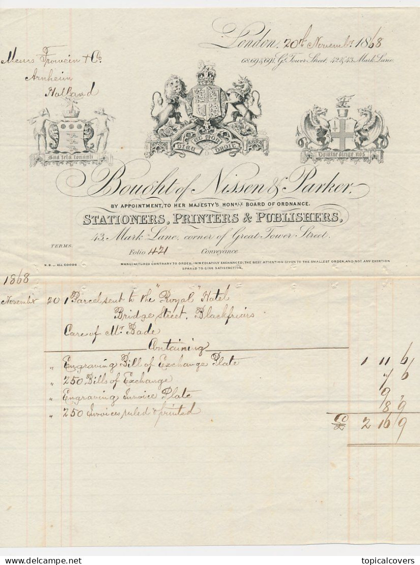 Letter London 1868  - Nissen & Parker - Stationers Engravers & Printers - Regno Unito