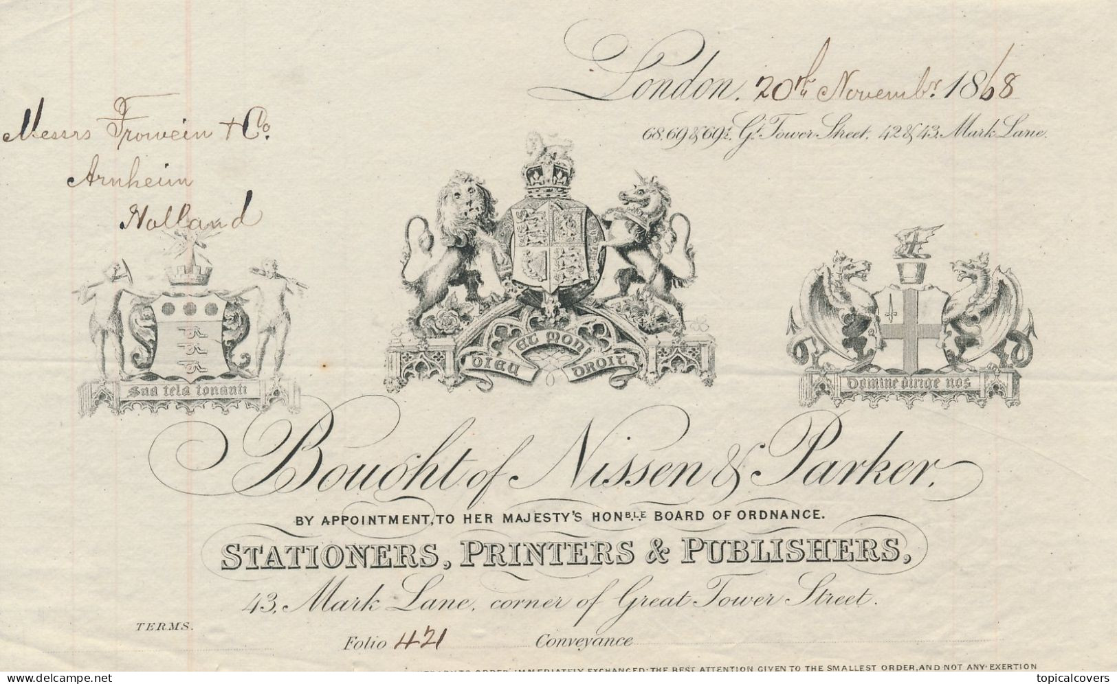 Letter London 1868  - Nissen & Parker - Stationers Engravers & Printers - Ver. Königreich