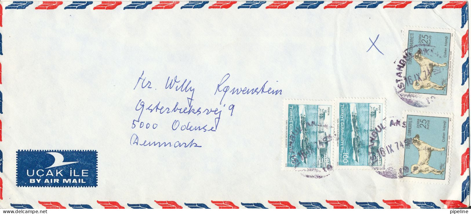 Turkey Air Mail Cover Sent To Denmark 16-9-1974 Topic Stamps - Luftpost