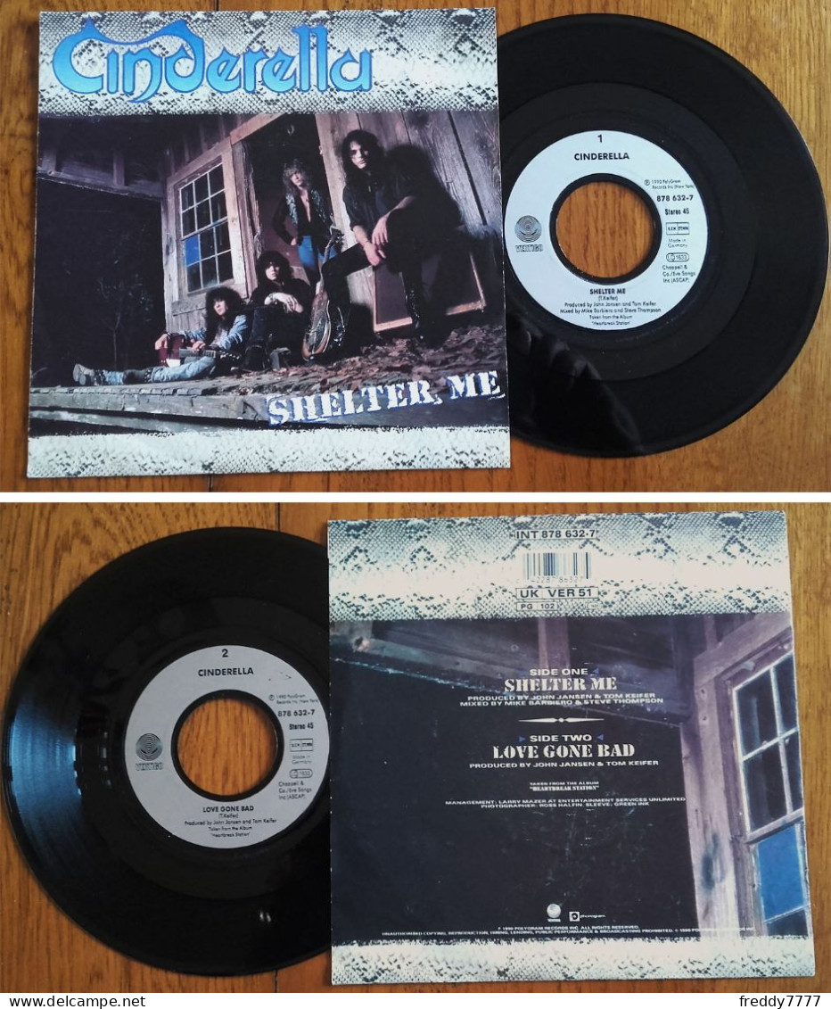 RARE Deutsch SP 45t RPM (7") CINDERELLA «Shelter Me» (1990) - Hard Rock En Metal