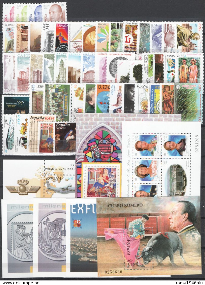 Spagna 2001 Annata Completa / Complete Year Set **/MNH VF - Années Complètes