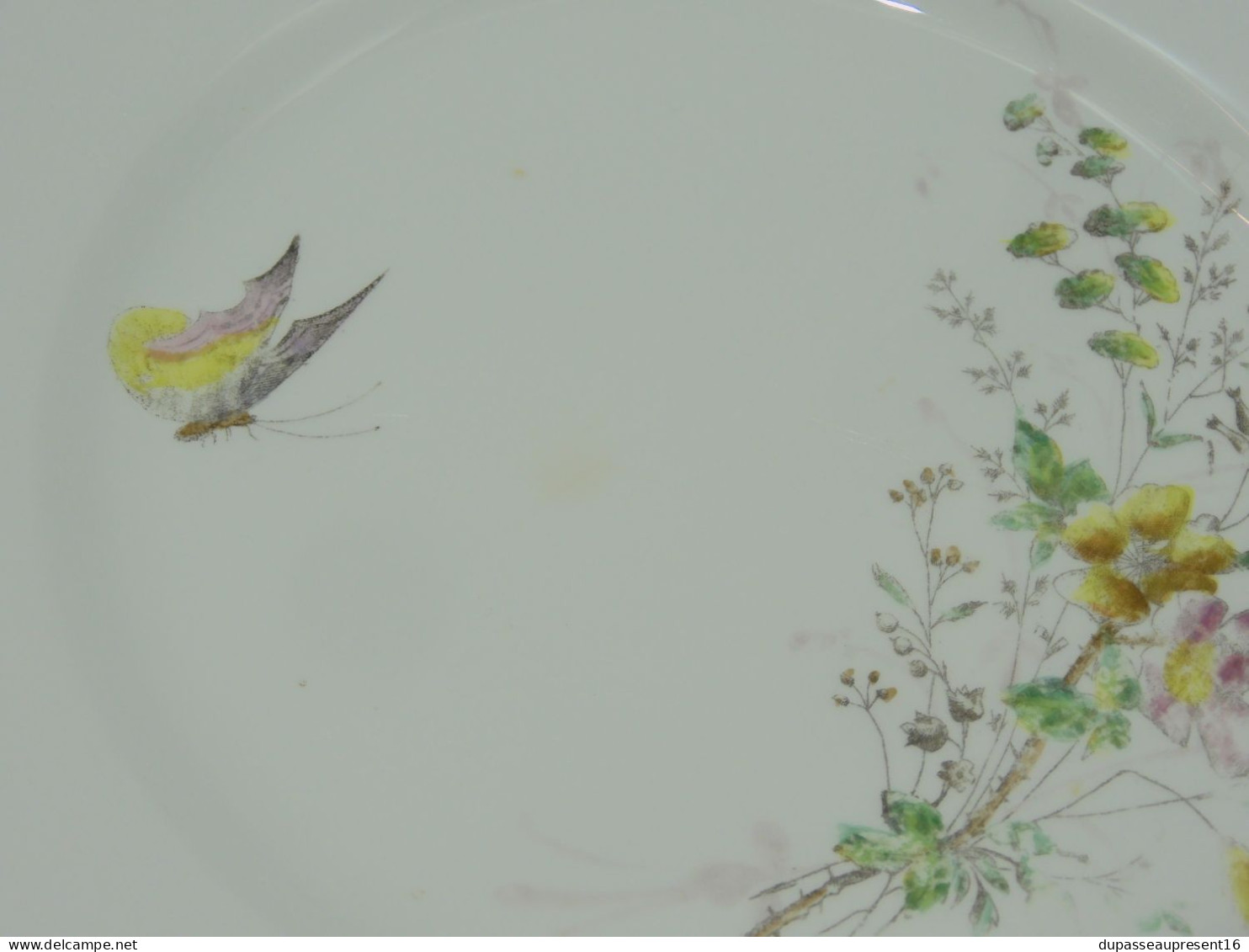 -6 ASSIETTES PLATES CERAMIQUE LONGWY Décor De Fleurs Papillons Insectes    E - Longwy (FRA)