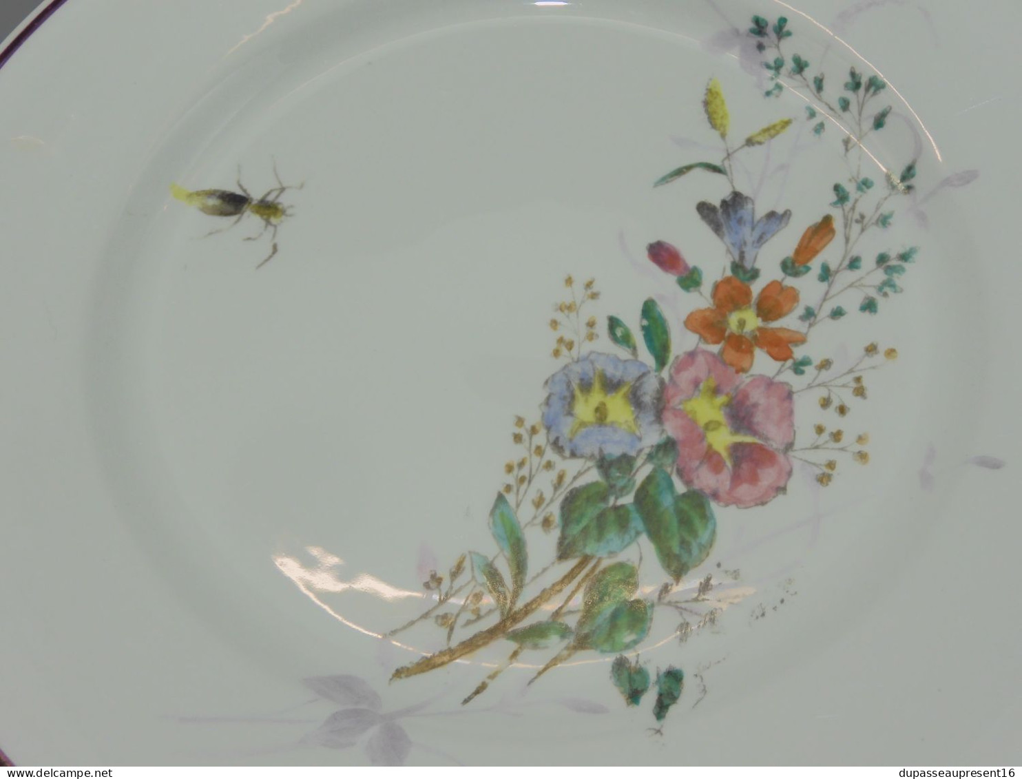 -6 ASSIETTES PLATES CERAMIQUE LONGWY décor de Fleurs Papillons insectes    E