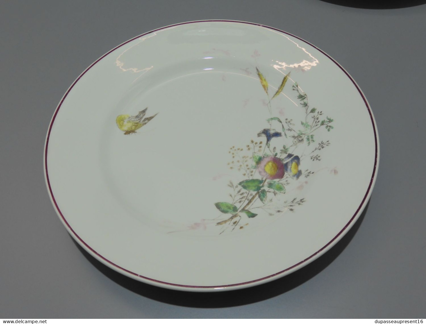 -6 ASSIETTES PLATES CERAMIQUE LONGWY décor de Fleurs Papillons insectes    E