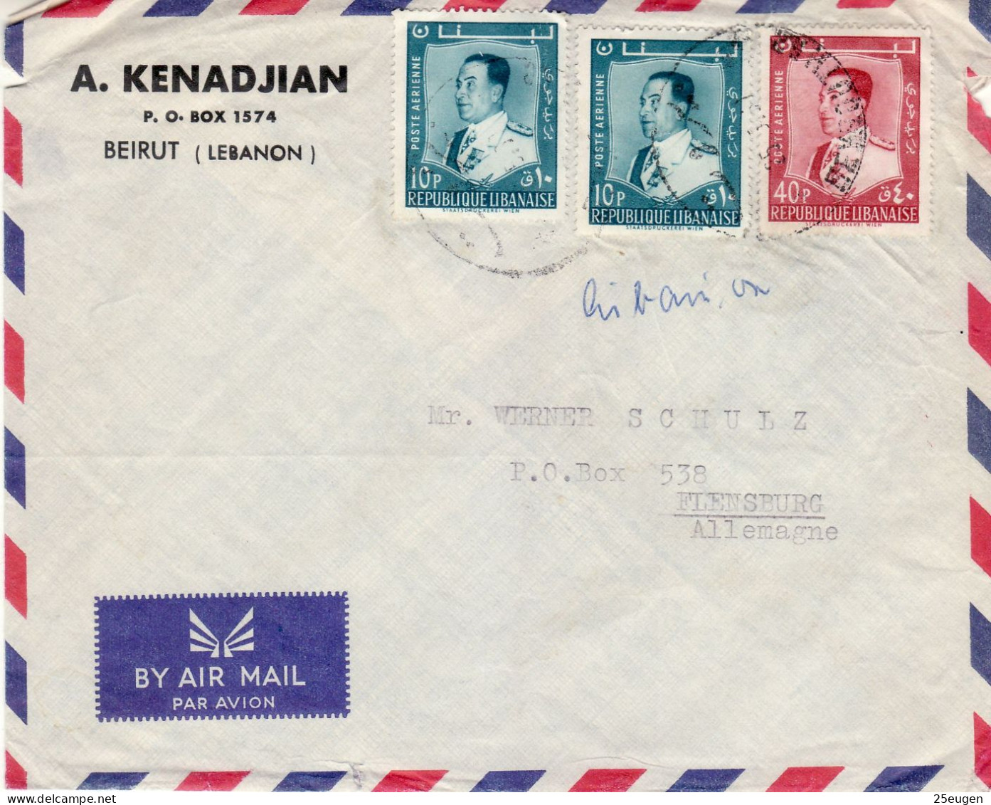 LEBANON 1961 AIRMAIL  LETTER SENT FROM BEYRUTH TO FLENSBURG - Lebanon