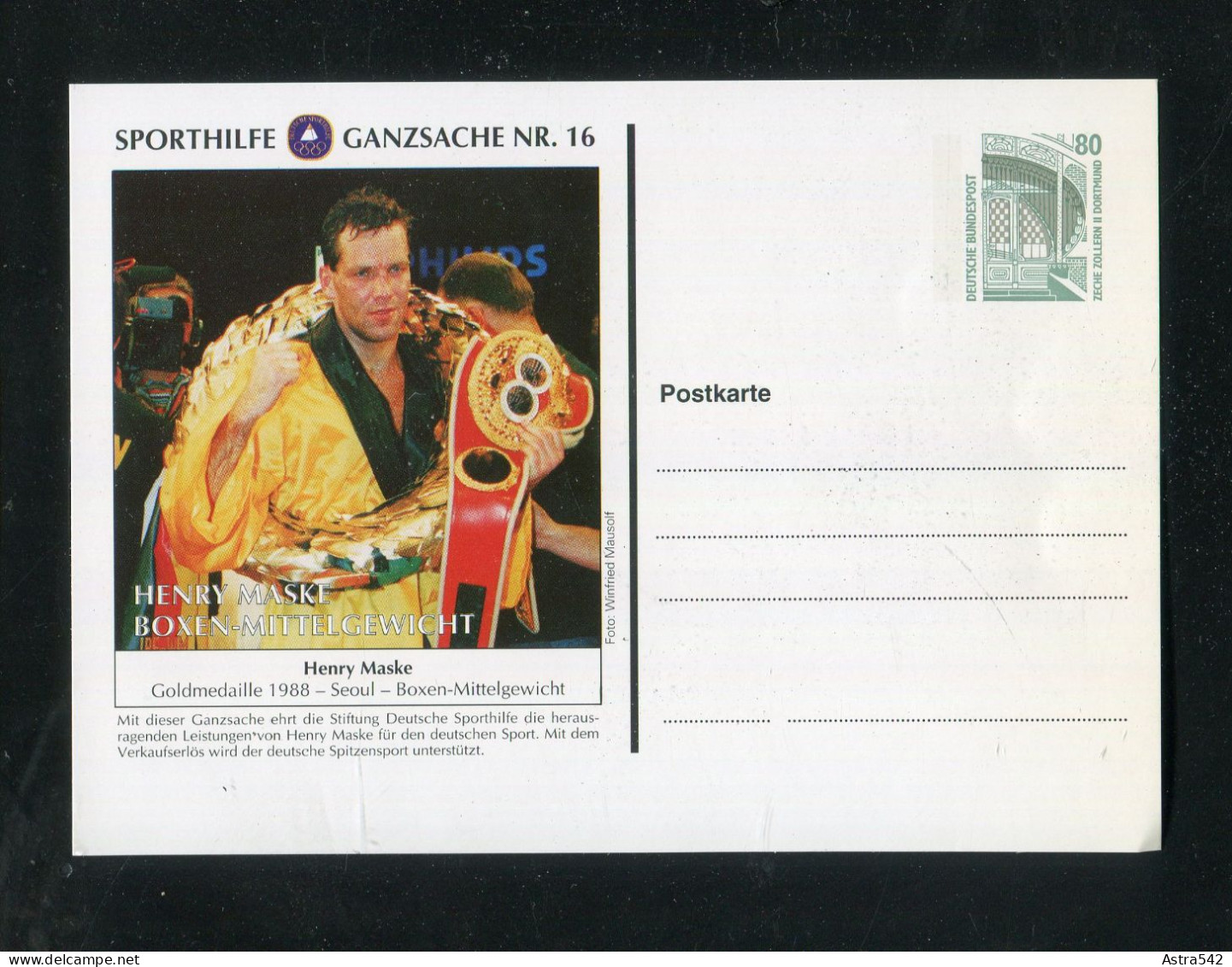 "BUNDESREPUBLIK DEUTSCHLAND" Sporthilfe-Ganzsache Nr. 16 "Henry Maske, Boxen" ** (3057) - Private Postcards - Mint