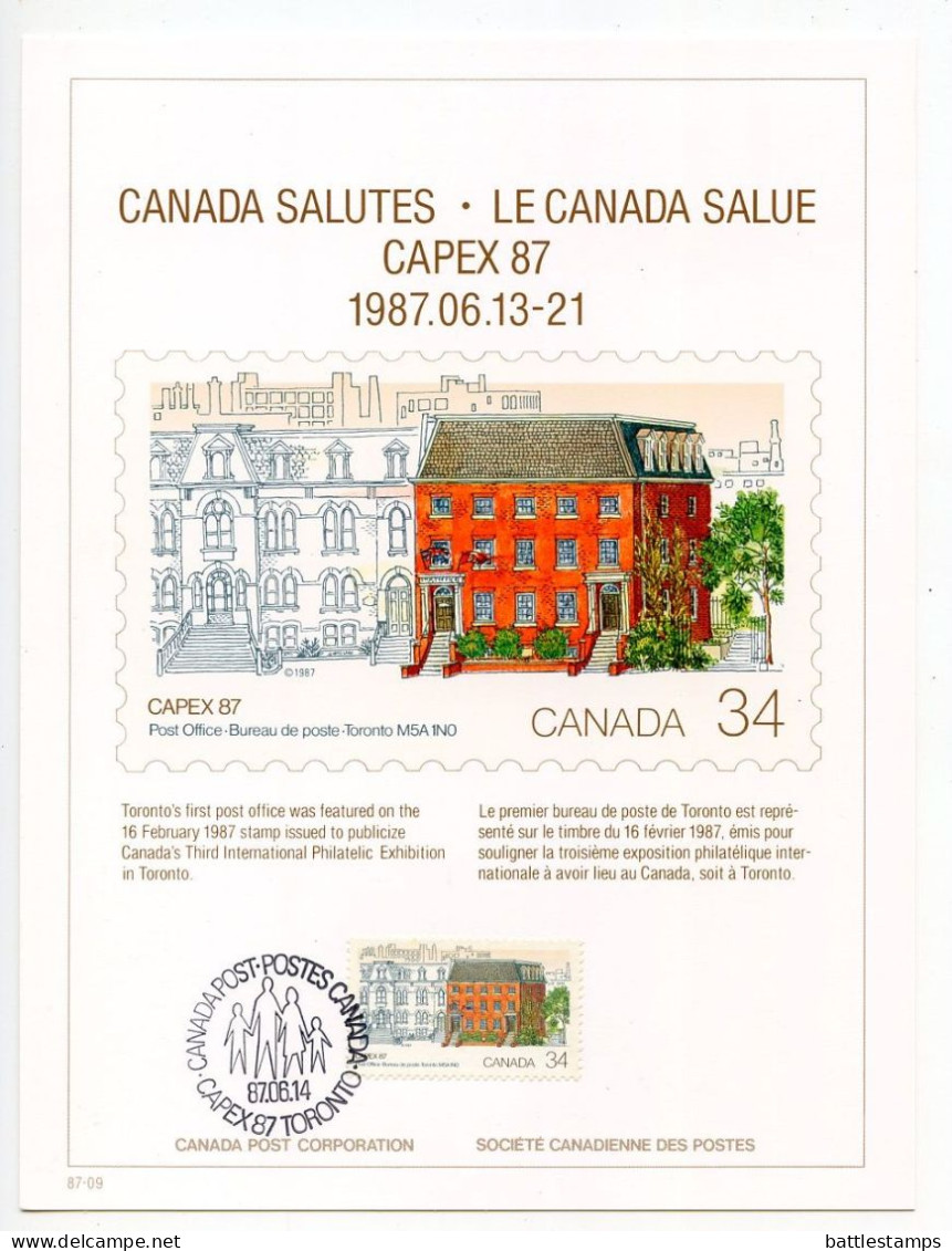 Canada 1987 4 International Philatelic Exhibition Cards - CAPEX 87; Toronto's 1st Post Office - Cartes Illustrées Officielles