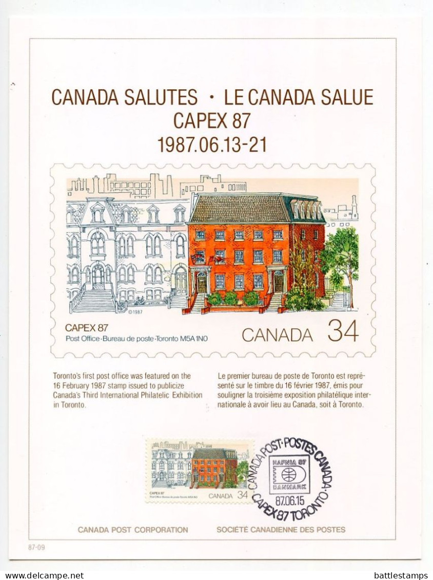 Canada 1987 4 International Philatelic Exhibition Cards - CAPEX 87; Toronto's 1st Post Office - Cartes Illustrées Officielles