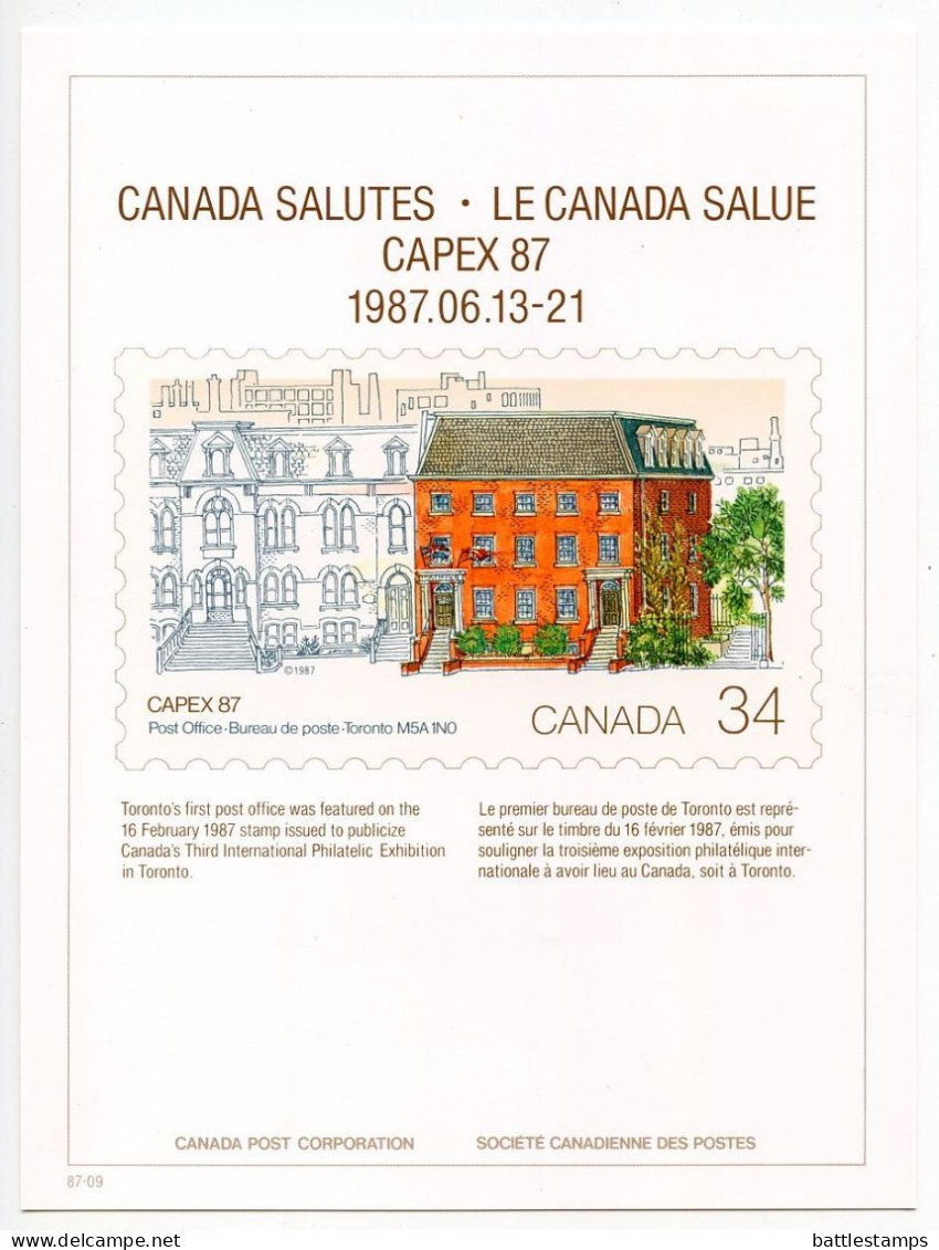 Canada 1987 4 International Philatelic Exhibition Cards - CAPEX 87; Toronto's 1st Post Office - Offizielle Bildkarten
