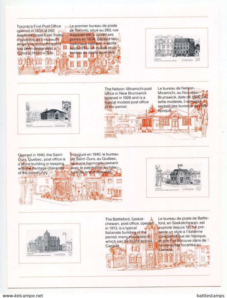 Canada 1987 4 International Philatelic Exhibition Cards - CAPEX 87; Toronto's 1st Post Office - Post Office Cards