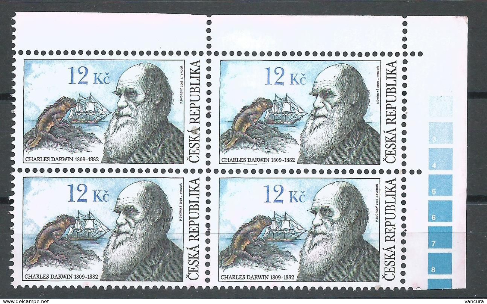 ** 4x 586 Czech Republic Ch. Darwin 2009 Marine Iguana - Unused Stamps