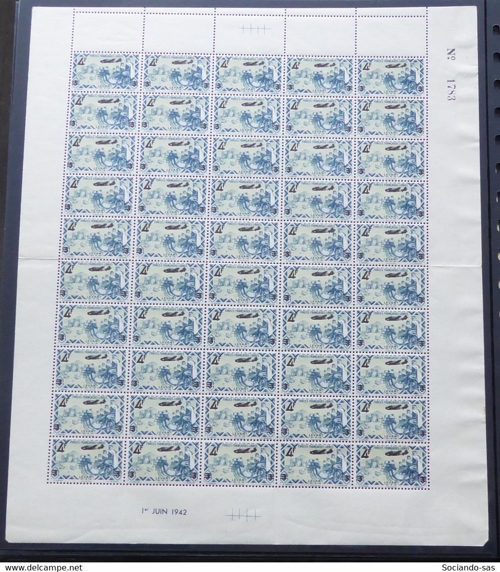 LEVANT - 1943 - Poste Aérienne PA N°YT. 10 - 4f Sur 3f Bleu-vert - Feuille Complète - Neuf Luxe ** / MNH / Postfrisch - Unused Stamps