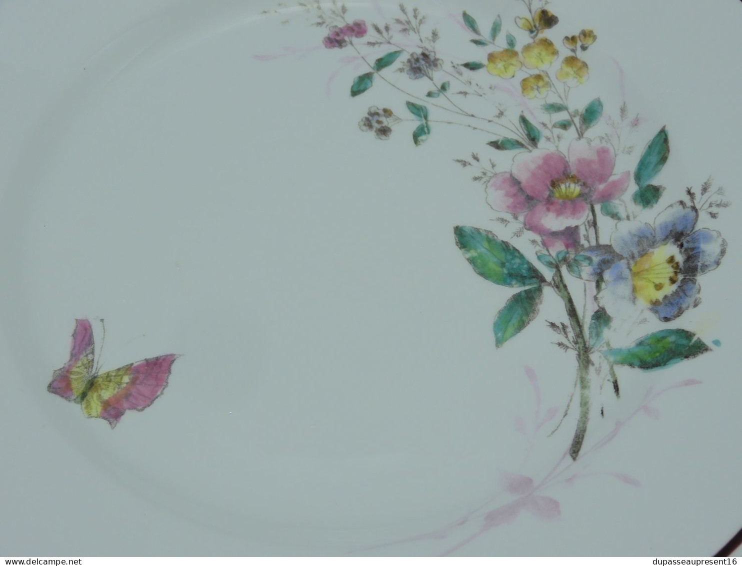 -5 ASSIETTES PLATES CERAMIQUE LONGWY Décor De Fleurs Papillons Insectes     E - Longwy (FRA)