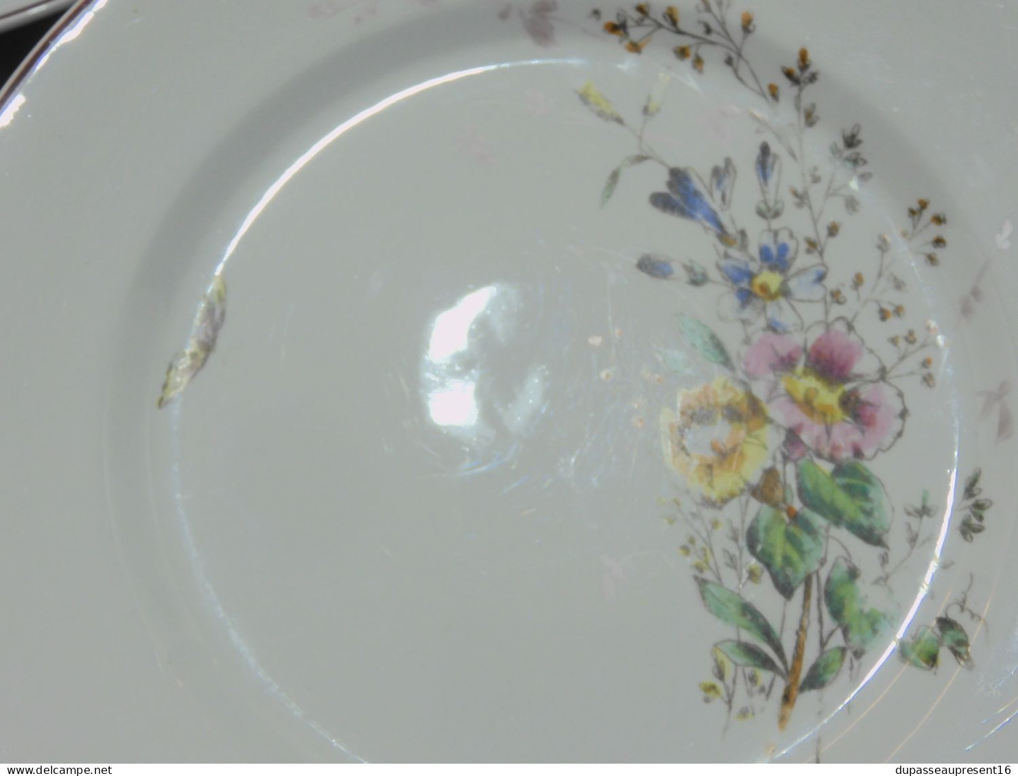 -5 ASSIETTES PLATES CERAMIQUE LONGWY décor de Fleurs Papillons insectes     E