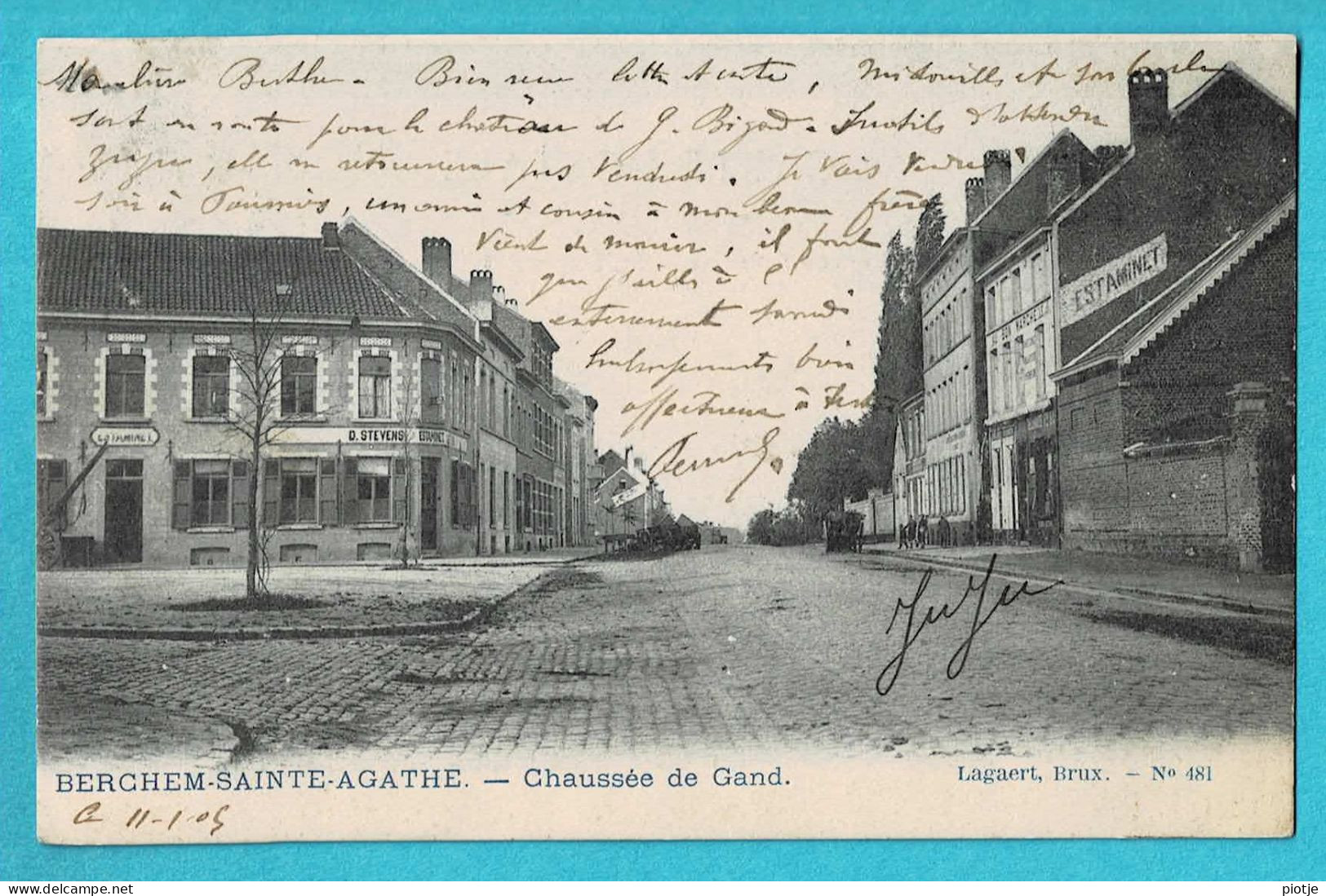 * Sint Agatha Berchem Ste Agathe (Brussel - Bruxelles) * (Lagaert, Nr 481) Chaussée De Gand, Estaminet D. Stevens, TOP - Berchem-Ste-Agathe - St-Agatha-Berchem