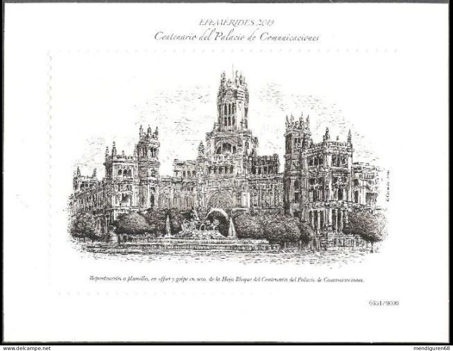 ESPAGNE SPANIEN SPAIN ESPAÑA 2019 LIMITED EDITION CALCOGRAPHIC PRINT PROOF-PHILATELIC SERVICE PALACIO DE COMUNICACIONES - Souvenirbögen