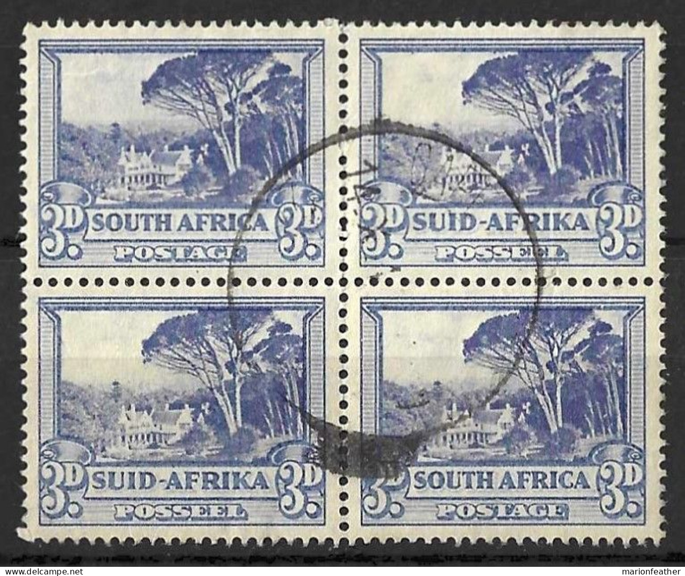 SOUTH AFRICA...KING GEORGE V..(1910-36.)...." 1933."....3d X BLOCK OF 4..WATERMARK UP....PAPER WRINKLE....CDS....USED... - Used Stamps