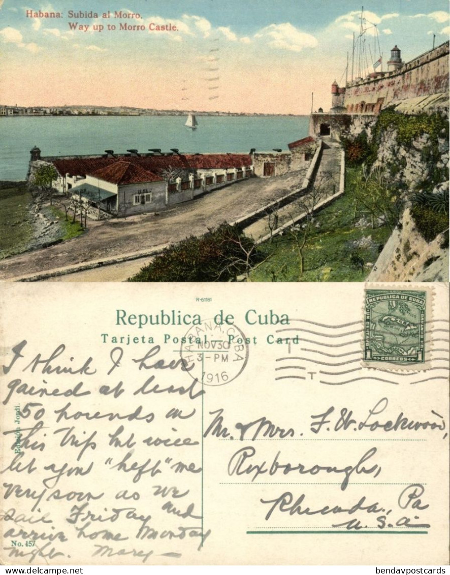 Cuba, HAVANA, Way Up To Morro Castle (1916) Postcard - Cuba