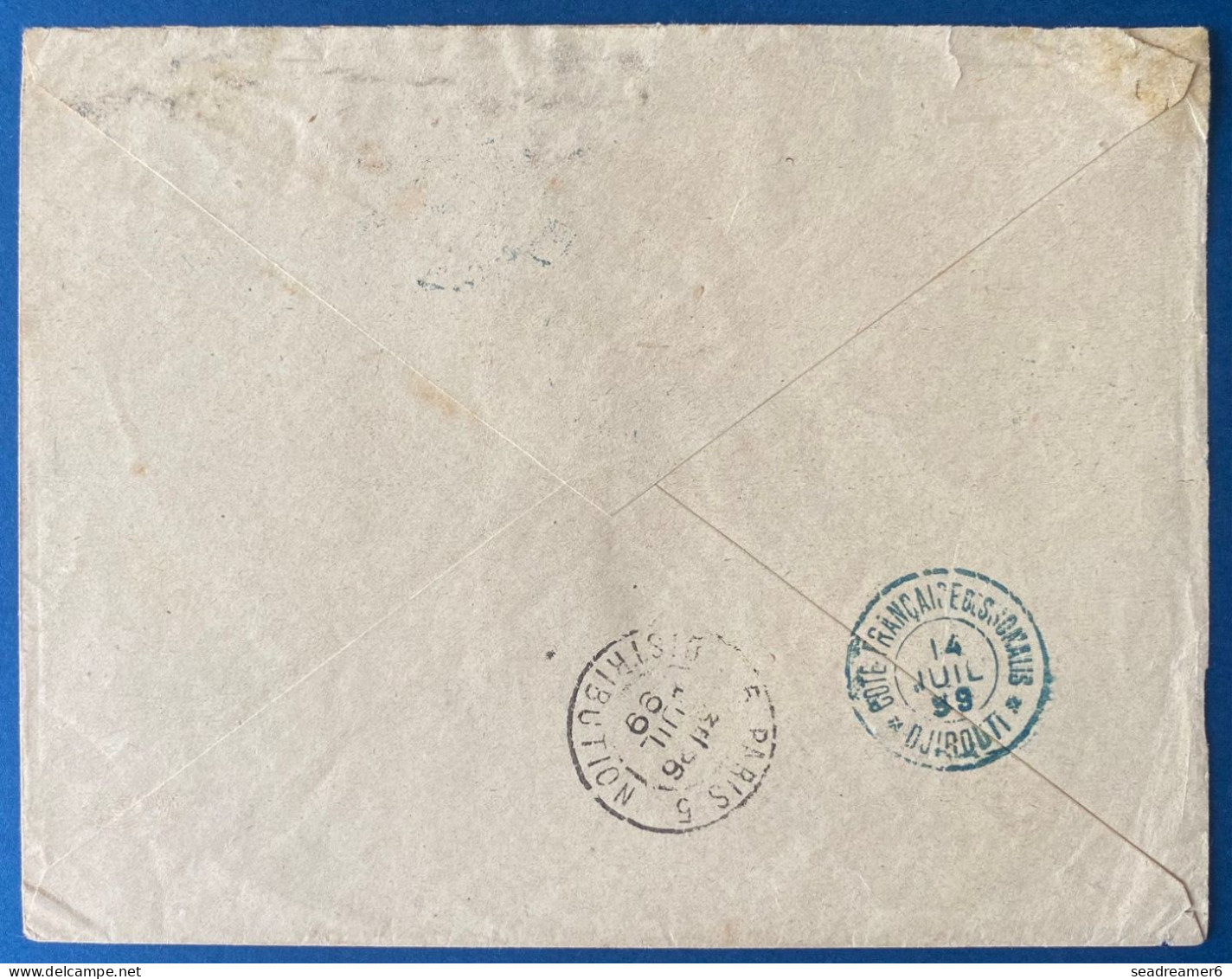 France Colonies Cotes Des Somalis Lettre Recommandée De Djibouti 12 JUIL 1899 Avec N° 22 Pour PARIS SUPERBE - Covers & Documents