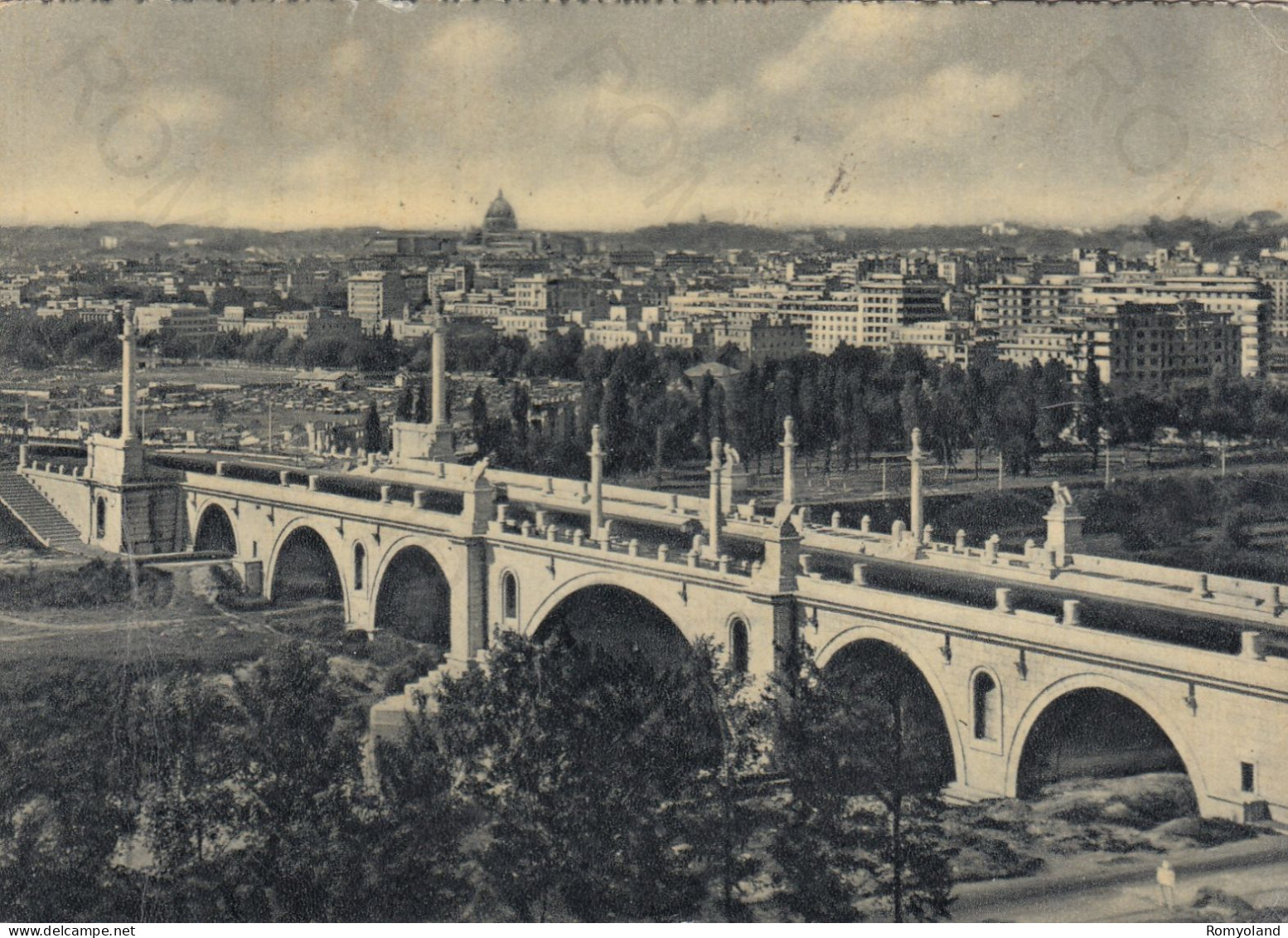 CARTOLINA  ROMA,LAZIO-NUOVO PONTE FLAMINIO E PANORAMA-STORIA,MEMORIA,CULTURA,RELIGIONE,BELLA ITALIA,VIAGGIATA 1959 - Ponts