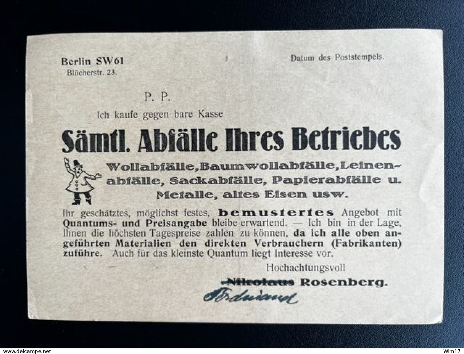 GERMANY 1923 POSTCARD BERLIN TO BAD BERKA 14-02-1923 DUITSLAND DEUTSCHLAND RECYCLING WOOL PAPER - 1922-1923 Local Issues