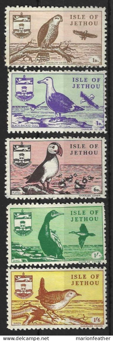 ISLE OF JETHOU..." CHANNEL ISLANDS.."..QUEEN ELIZABETH II...(1952-22.).." 1961.."...BIRDS....SET OF 5...STUCK DOWN..MH.. - Albatrosse & Sturmvögel