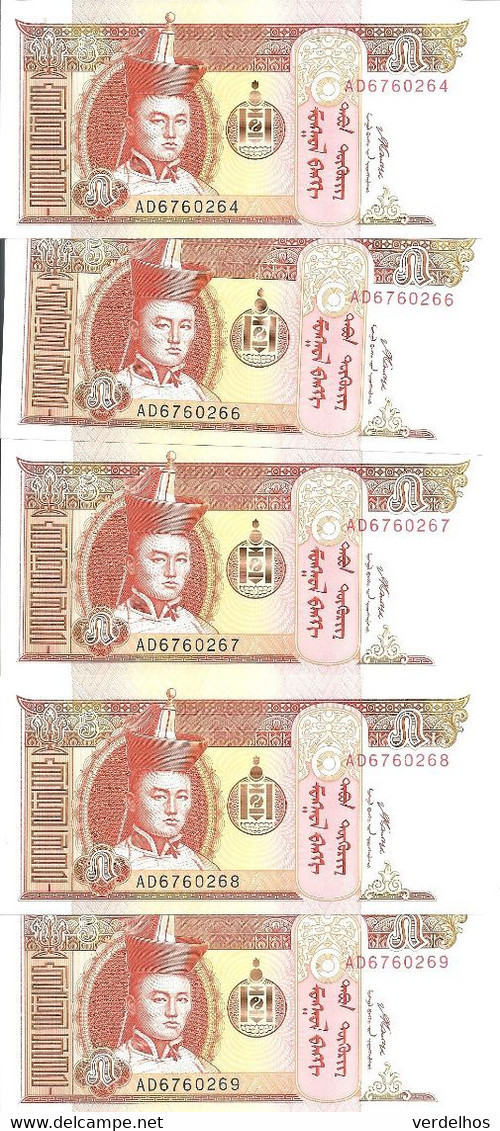 MONGOLIE 5 TUGRIK 2008 UNC P 61B A ( 5 Billets ) - Mongolie