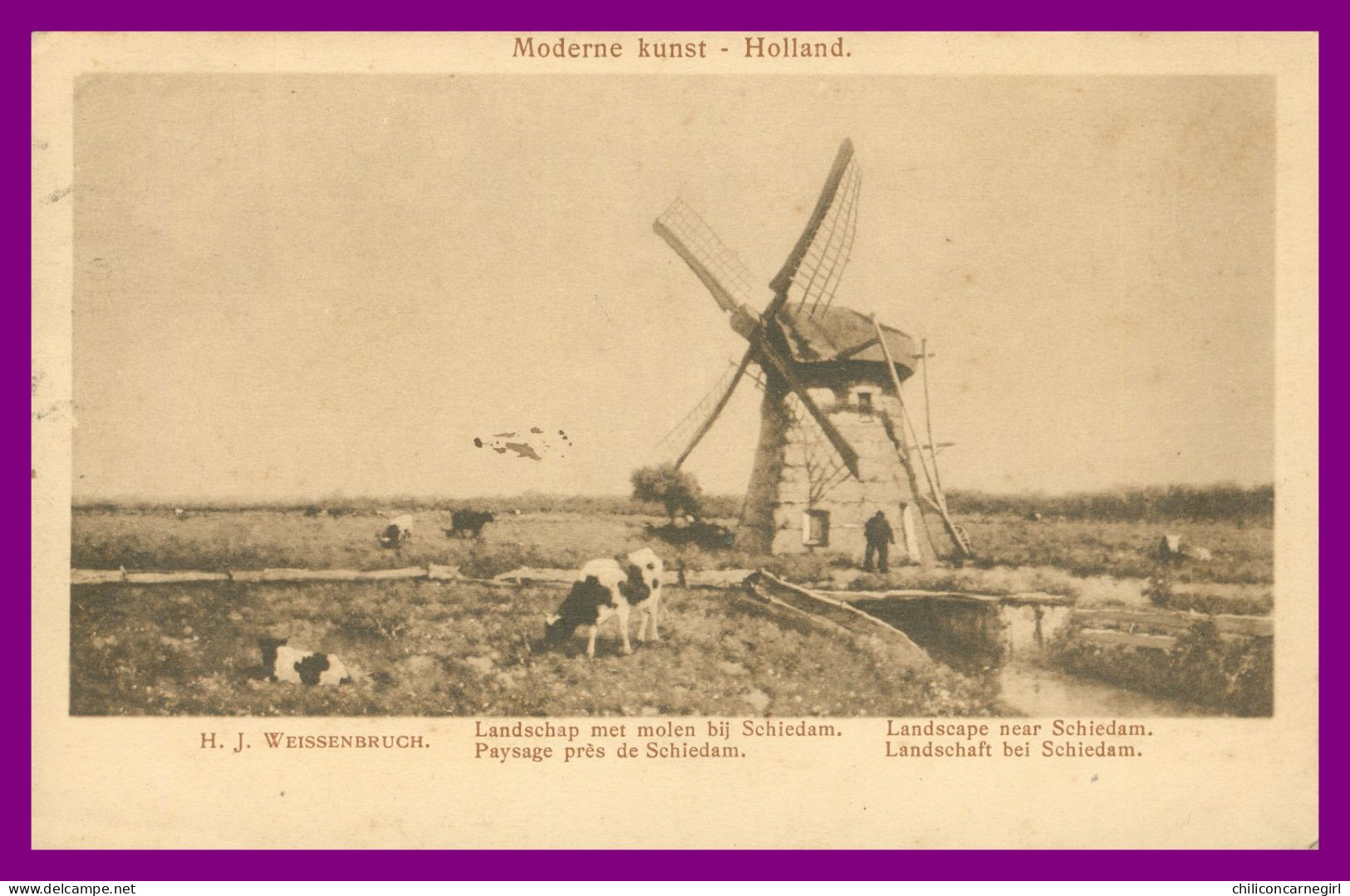 * HOLLANDE - HOLLAND - Paysage Près De SCHIEDAM - Landschap Met Molen - Moulin Vaches - WEISSENBRUCH - 1909 - Schiedam