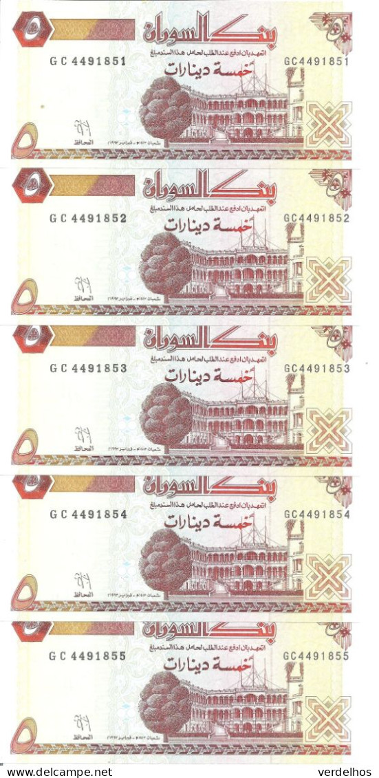 SOUDAN 5 DINARS 1993 UNC P 51 ( 5 Billets ) - Sudan