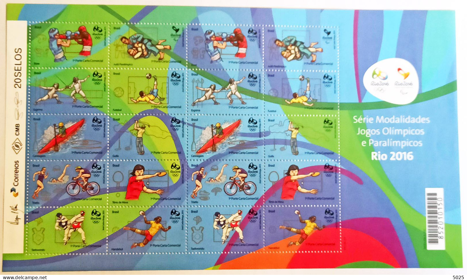 2015 - BRESIL - Feuillet Timbres RIO Jeux Olympiques 2016 - MNH ** - Boxe Judo Football Golf Tennis Table Handball EGT - Eté 2016: Rio De Janeiro