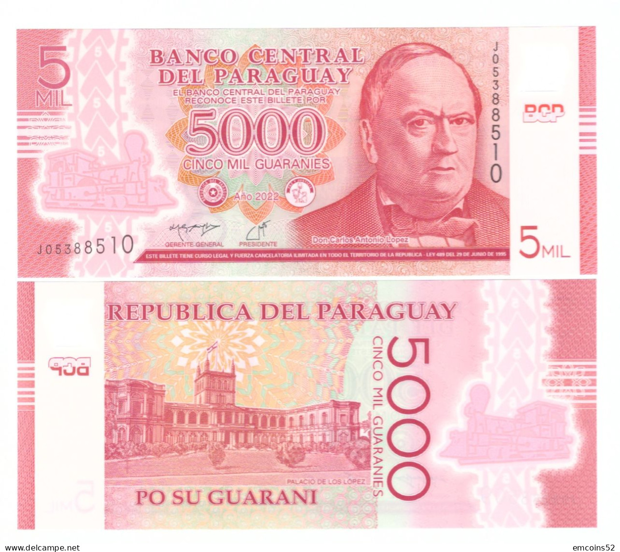 PARAGUAY 5000 GUARANIES 2022 P-234d  UNC - Paraguay