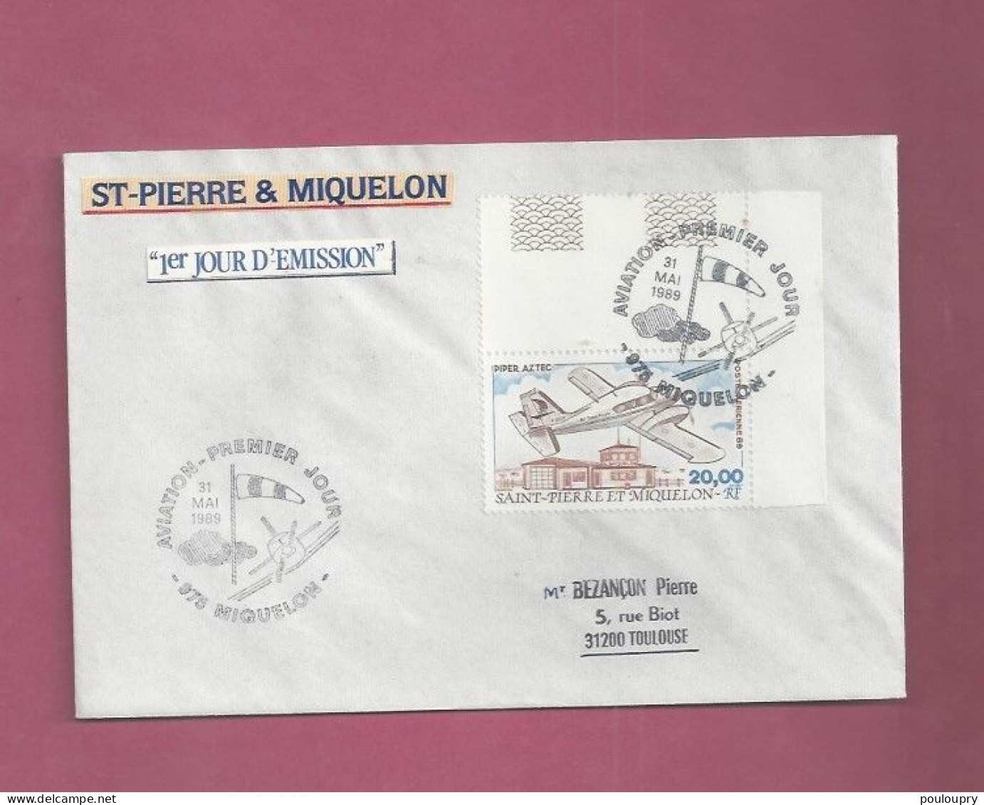 FDC De 1989 Pou La France - YT N° PA 68 - Piper Aztec - Covers & Documents