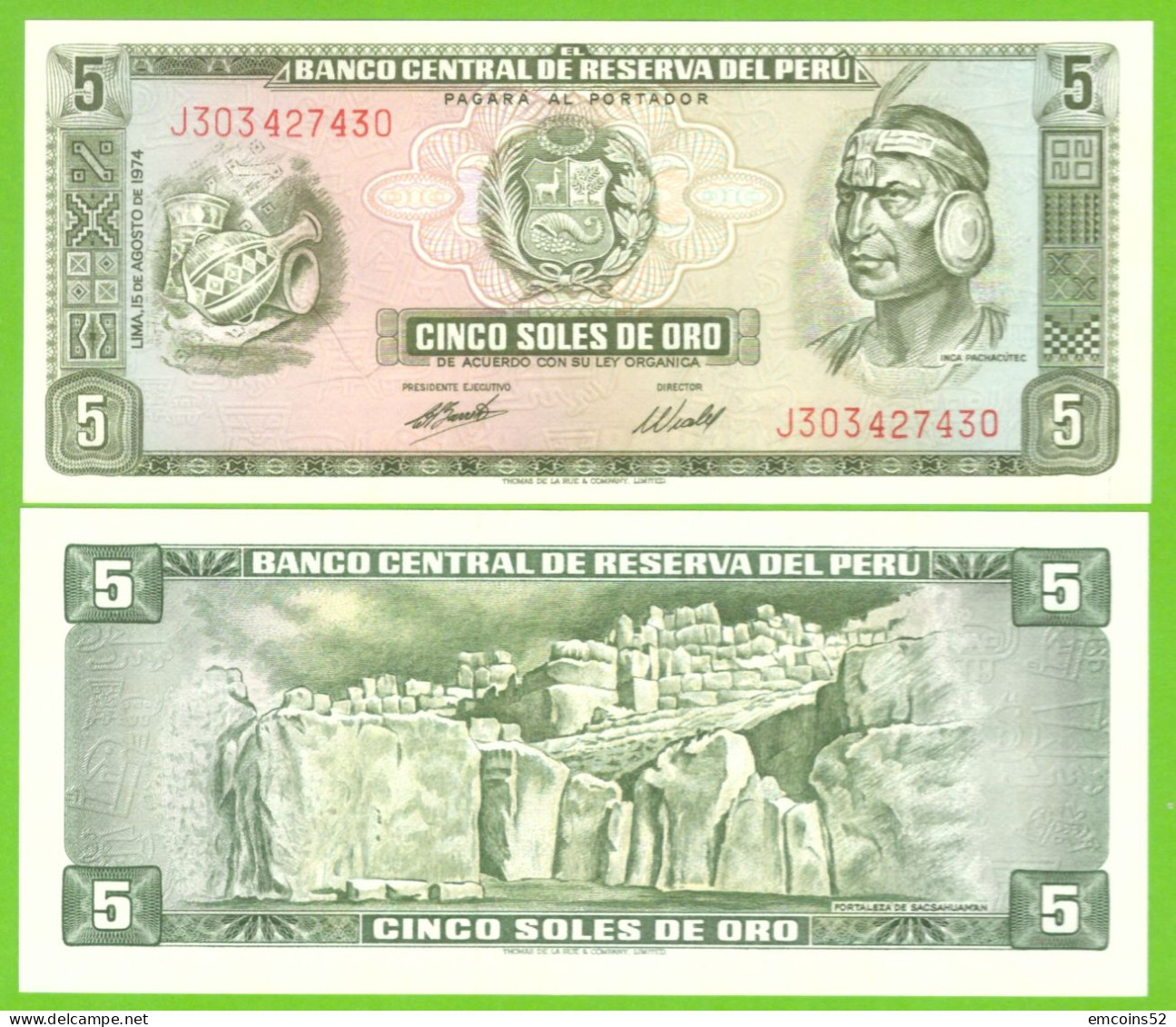 PERU 5 SOLES 1974 P-99c UNC - Peru