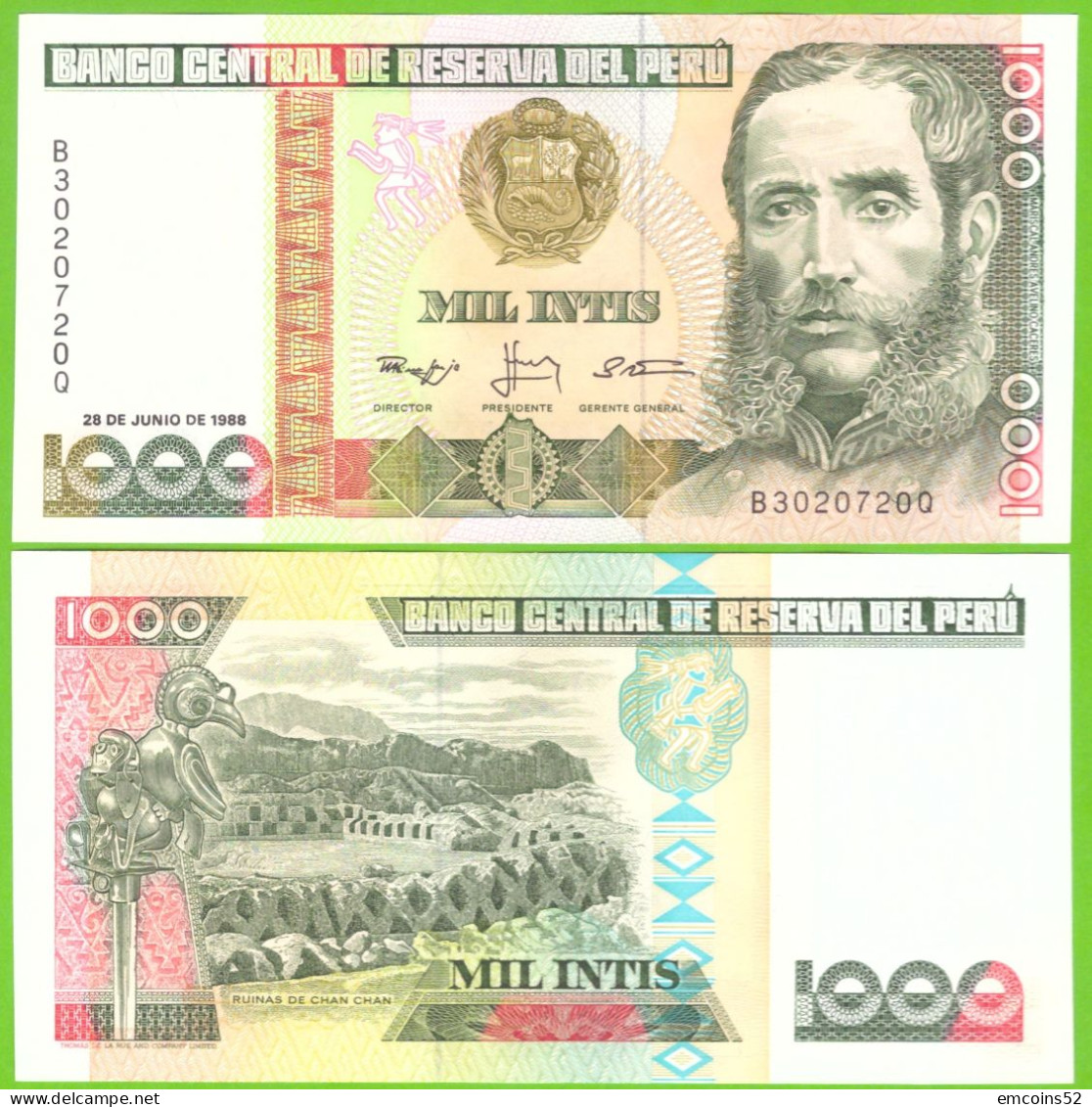 PERU 1000 INTIS 1988 P-136b UNC - Perù