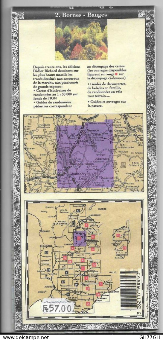 CARTE BORNES BAUGES Au 1:50000ème éditions DIDIER RICHARD 1997 -ANNECY/AIX-les-BAINS/CHAMBERY - Cartes Topographiques