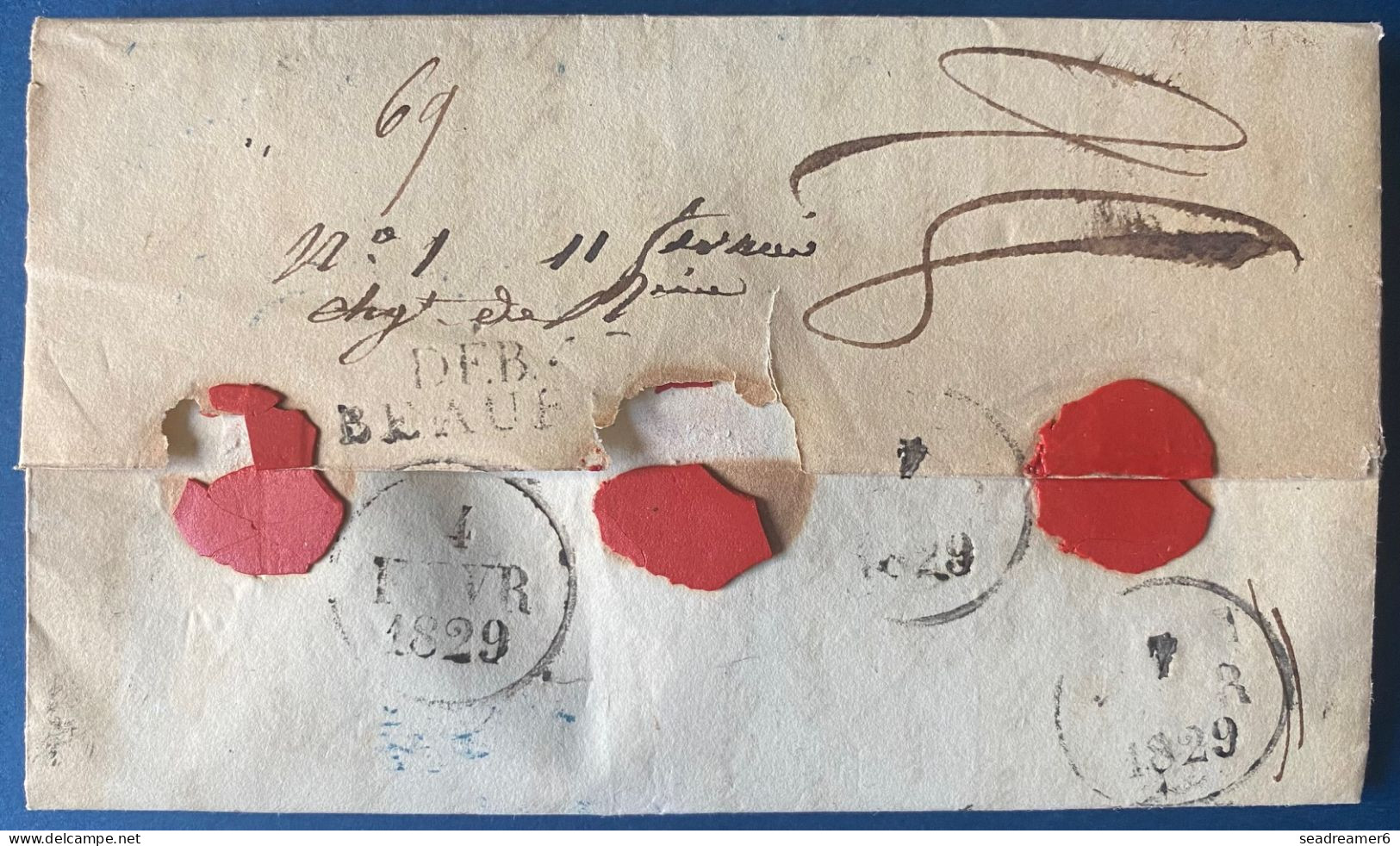 Lettre JAN 1829 Marque " BASEL " + CHARGE En Bleu ! + " P66P/ HUNINGUE " Pour Beaufort Au Dos " DEB.47/BEAUFORT " RRR - ...-1845 Prephilately