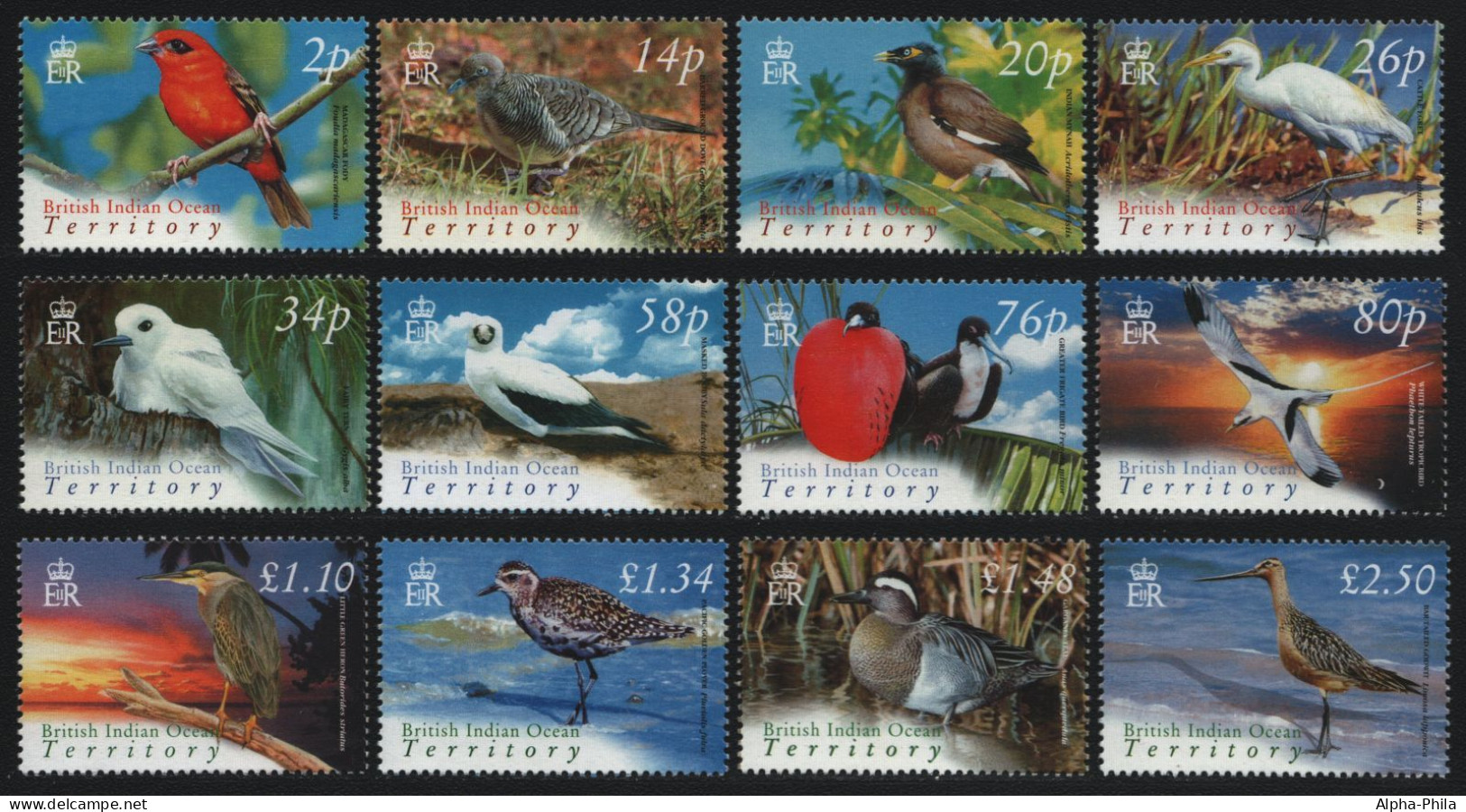 BIOT 2004 - Mi-Nr. 340-351 ** - MNH - Vögel / Birds (II) - British Indian Ocean Territory (BIOT)