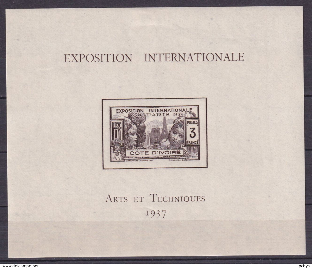 France Cote D Ivoire Bloc Feuillet ND Expo Internationale 1937 Nf* - 1937 Exposition Internationale De Paris