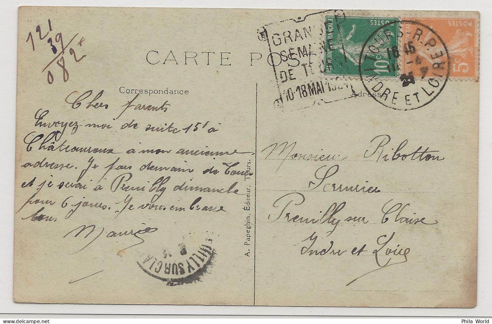 FRANCE 1924 DAGUIN Illustré Oblitération Mécanique TOURS RP Grande Semaine 10 18 Mai Sur CPA Cloitre Psalette - Storia Postale