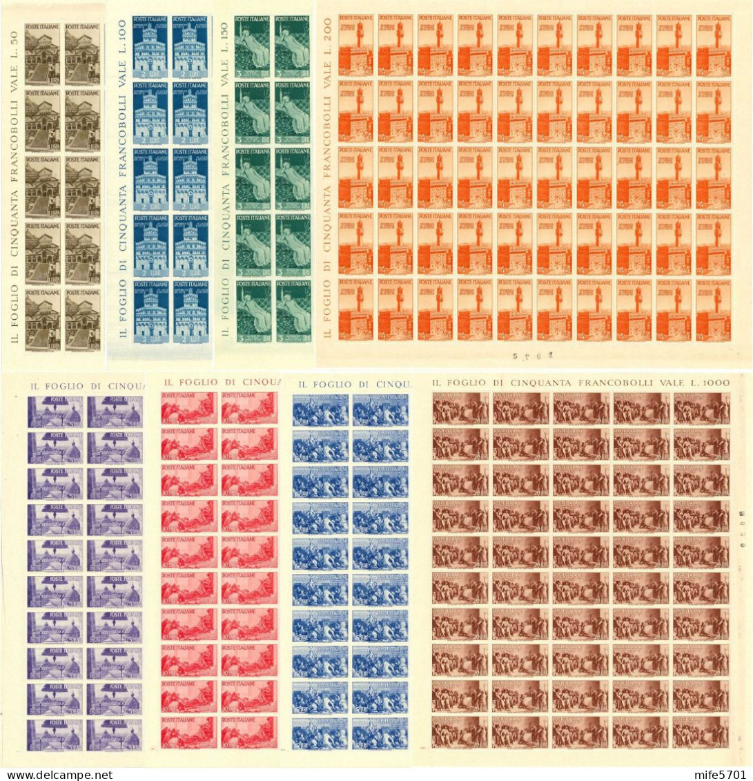 REPUBBLICA 1946 AVVENTO DELLA REPUBBLICA 8 VALORI IN FOGLI DA 50 ALCUNI CON FILIGRANA LETTERE - MNH ** SASSONE 566/573 - Complete Vellen