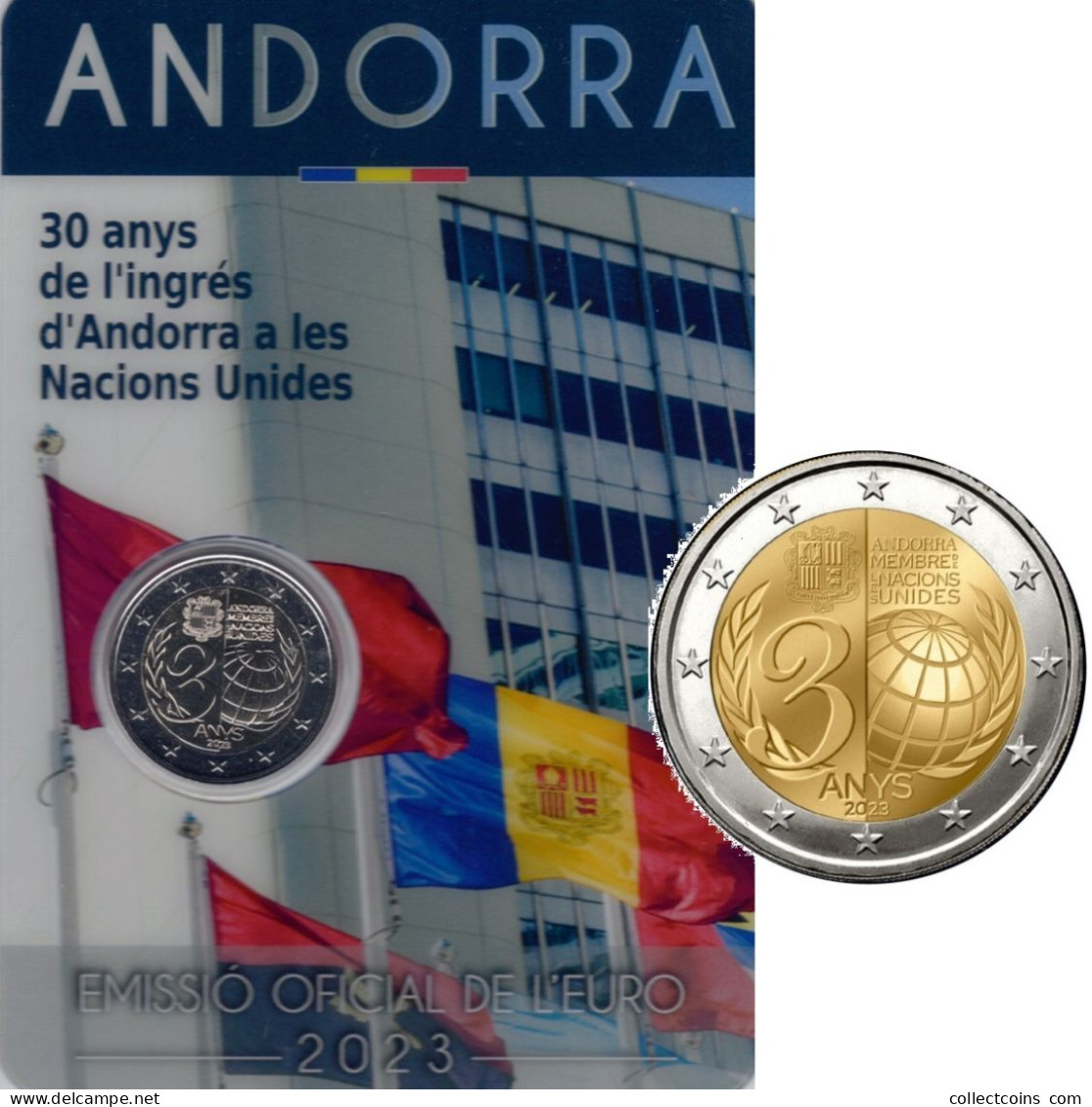 Andorra 2 Euro 2023 United Nations UN Verenigde Naties VN UNC Andorre BU Coincard - Andorre