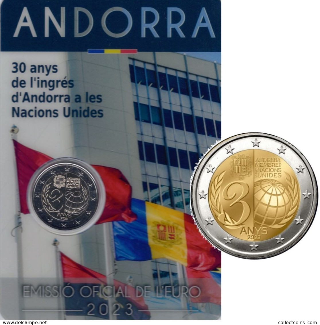 Andorra 2 Euro 2023 United Nations UN Verenigde Naties VN UNC Andorre BU Coincard - Andorra