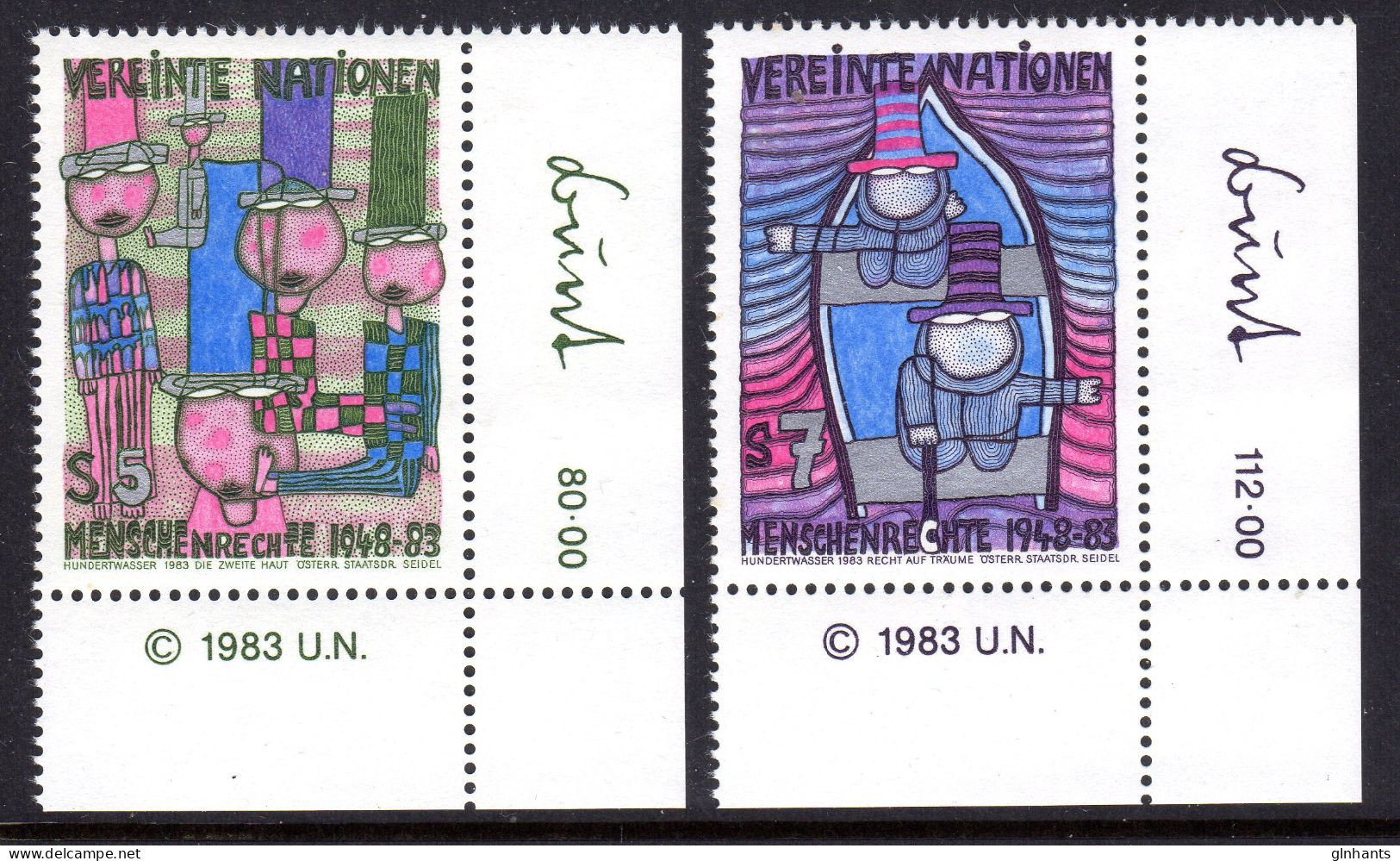 UNITED NATIONS VIENNA - 1983 DECLARATION OF HUMAN RIGHTS SET (2V) FINE MNH ** SG V36-V37 - Unused Stamps