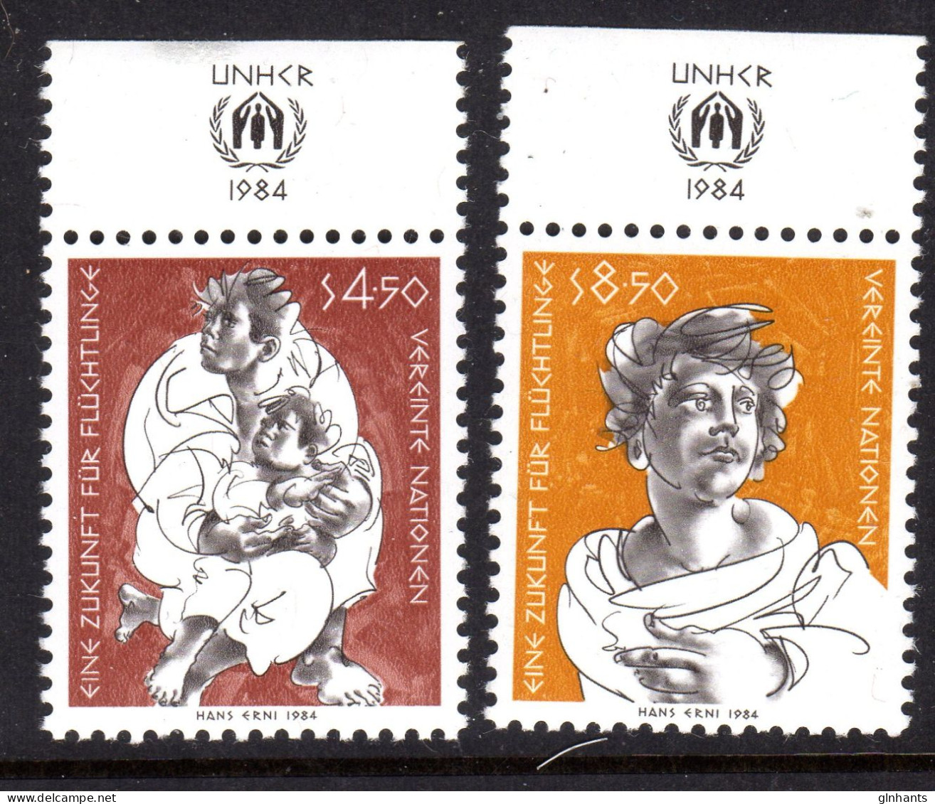 UNITED NATIONS VIENNA - 1984 FUTURE FOR REFUGEES SET (2V) FINE MNH ** SG V43-V44 - Unused Stamps