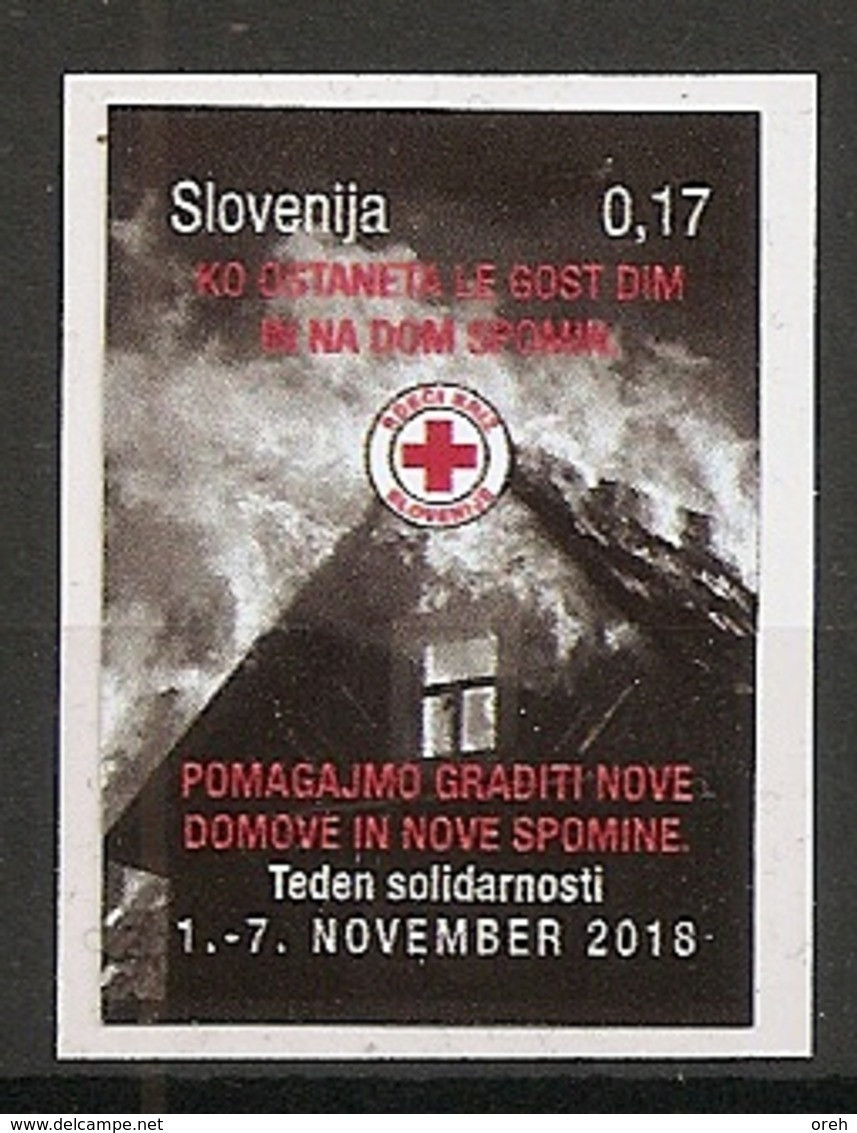 SLOVENIA 2018,RED CROSS,SOLIDARITY  WEEK,FIRE,HOUSE,SMOKE,HELP,ADHESIV,SELBSTICK,MNH - Sapeurs-Pompiers
